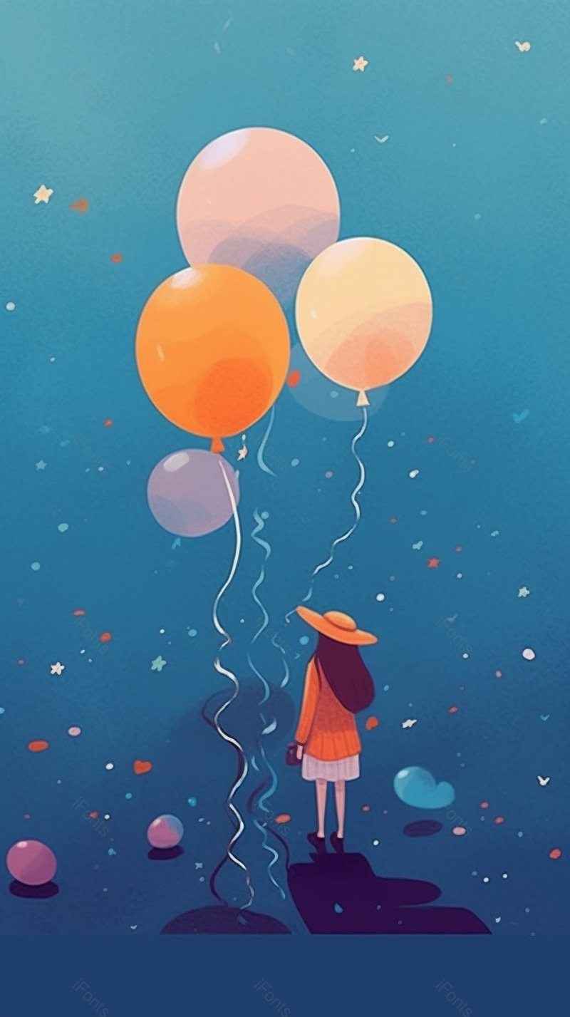 手拿气球插画艺术手绘图蓝色卡通背景,插画/手绘图,插画/手绘图库,插画/手绘图下载,插画/手绘